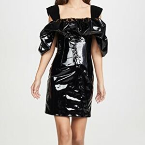 Sandra Mansour Dress Patent Ruffle‎ Mini Sz S FR 36 US 4
